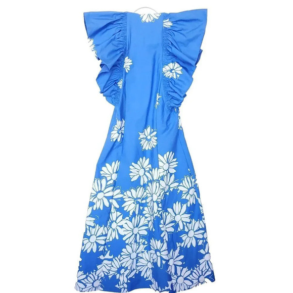 ZARA Daisy Floral Statement Ruffle Sleeve Midi Dress Size XS Sweetheart Neck - Picture 7 of 16